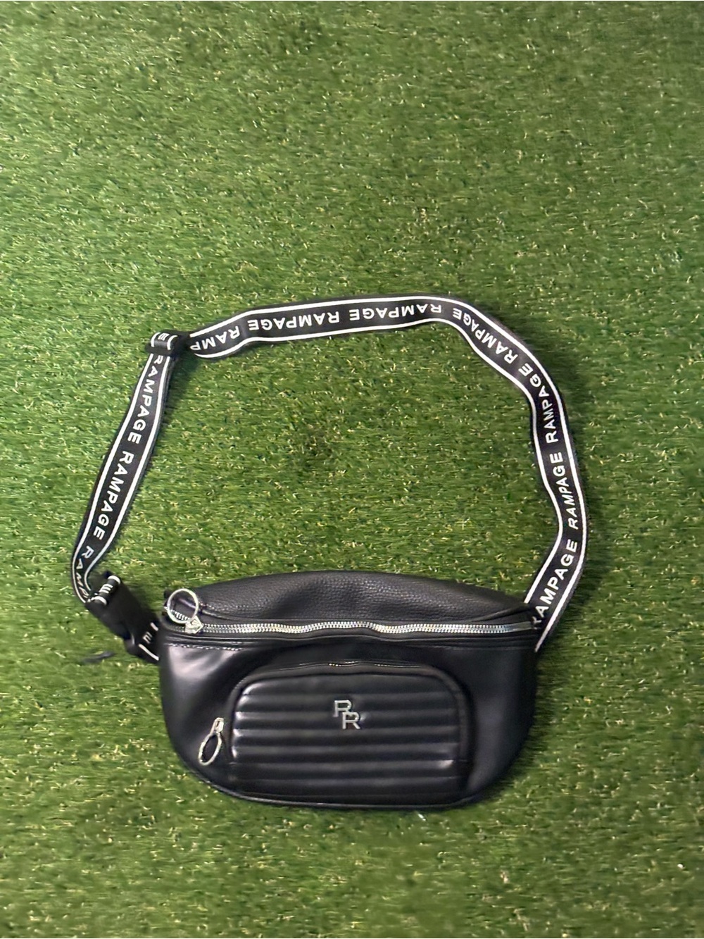 Rampage Black Faux-Leather Belt Bag with Branded Strap